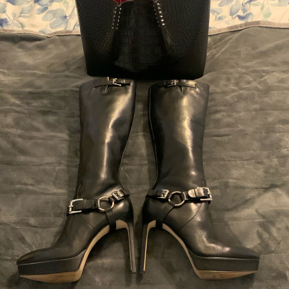 NWOT MICHAEL KORS BLACK PLATFORM STILETTO LEATHER BOOTS